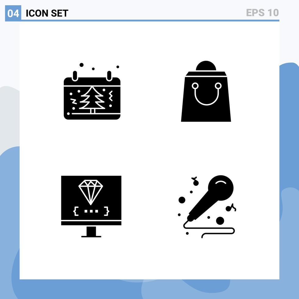 Universal Icon Symbols Group of 4 Modern Solid Glyphs of calendar computer tree shop development Editable Vector Design Elements