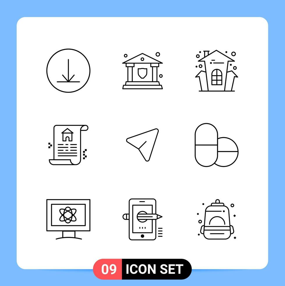 9 Line Black Icon Pack Outline Symbols for Mobile Apps isolated on white background 9 Icons Set Creative Black Icon vector background