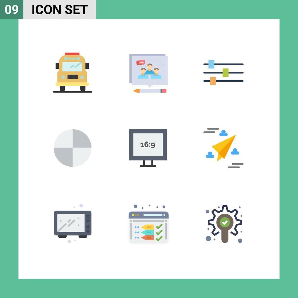grupo universal de símbolos de iconos de 9 colores planos modernos de elementos de diseño vectorial editables de píldora de relación de aspecto de diseño de pantalla web vector