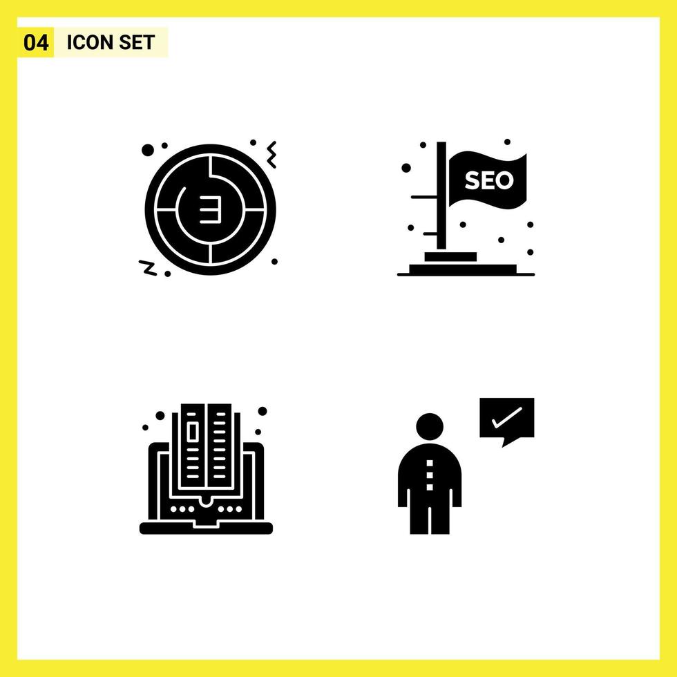 Pack of 4 Modern Solid Glyphs Signs and Symbols for Web Print Media such as countdown book clock idea online Editable Vector Design Elements