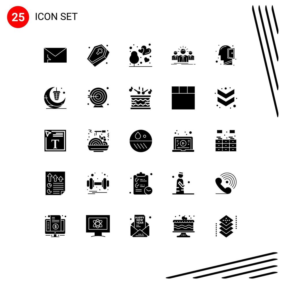 25 Universal Solid Glyphs Set for Web and Mobile Applications leader employee spooky career tree Editable Vector Design Elements
