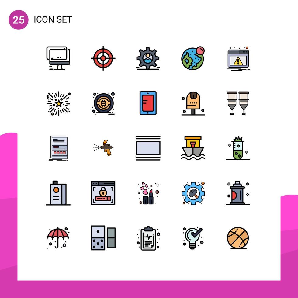 Mobile Interface Filled line Flat Color Set of 25 Pictograms of web world target globe man Editable Vector Design Elements