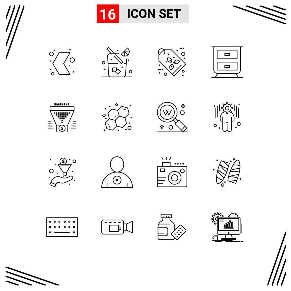 16 concepto de esquema para sitios web móviles y aplicaciones datos en dólares cajón de filtro ecológico elementos de diseño vectorial editables vector