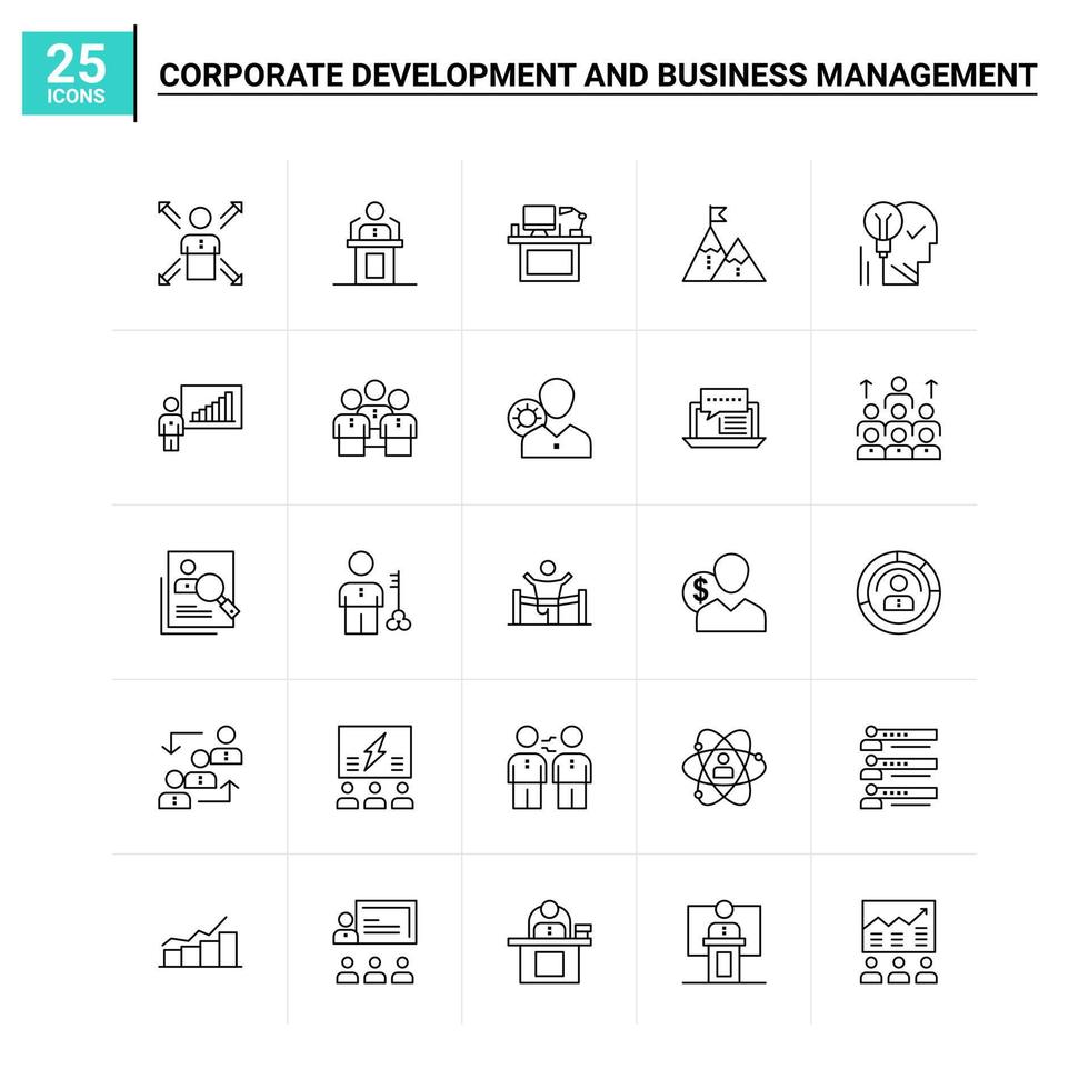25 Corporate Development and Business Management icon set vector background