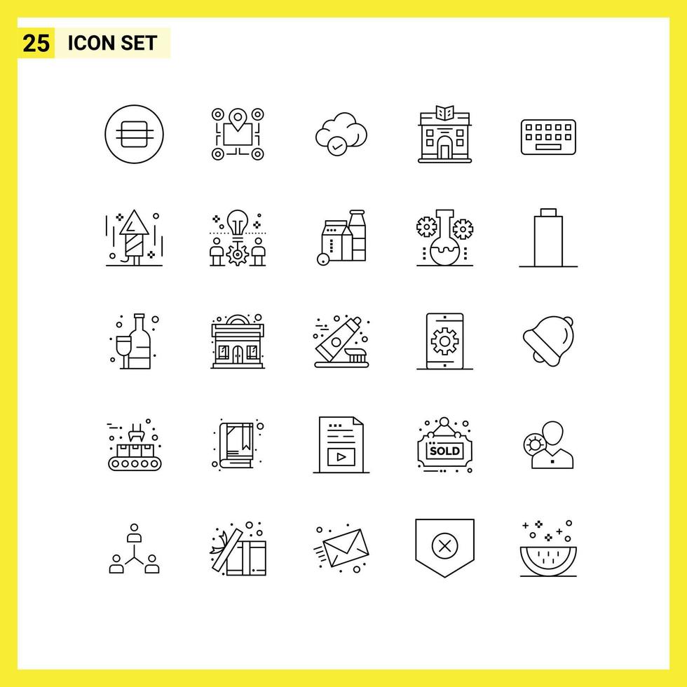 Pack of 25 Modern Lines Signs and Symbols for Web Print Media such as typing building pointer life technology Editable Vector Design Elements