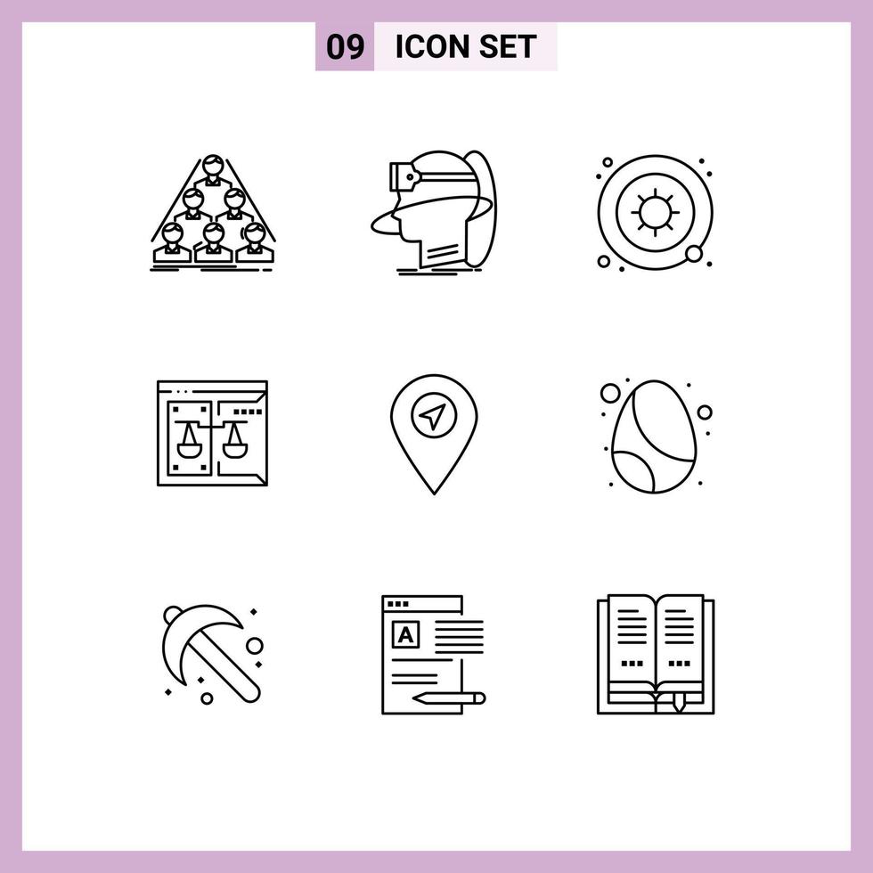 9 User Interface Outline Pack of modern Signs and Symbols of court business user science germs Editable Vector Design Elements