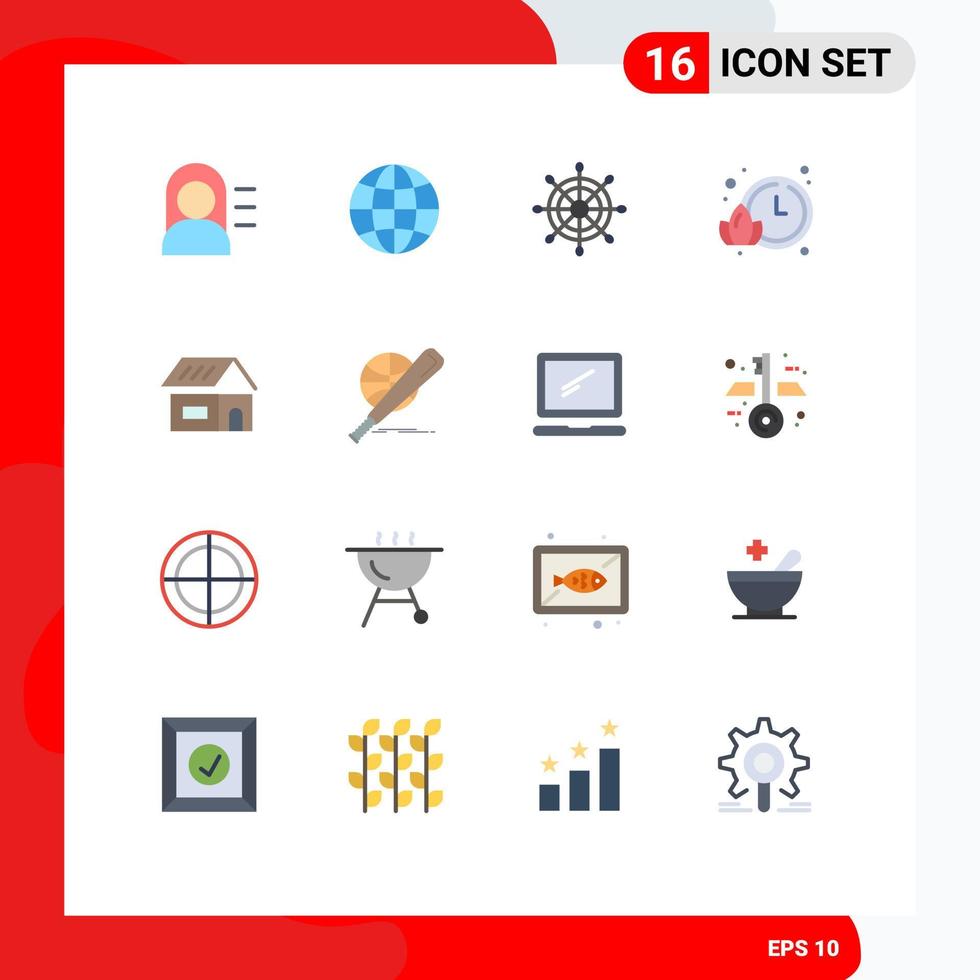 16 User Interface Flat Color Pack of modern Signs and Symbols of home build helm building time Editable Pack of Creative Vector Design Elements