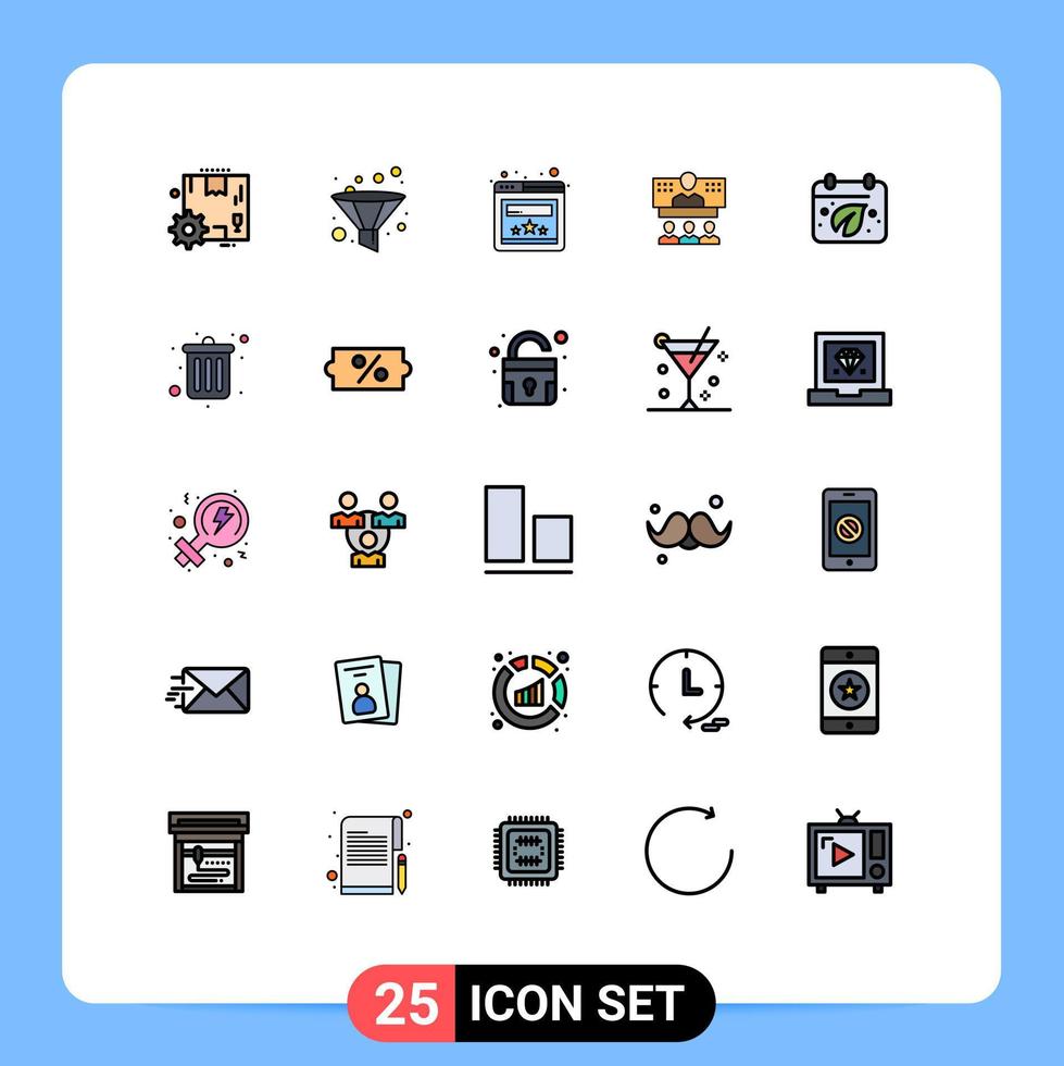 grupo de símbolos de iconos universales de 25 colores planos de línea llena moderna del día calificación en línea llamada de Internet elementos de diseño vectorial editables vector