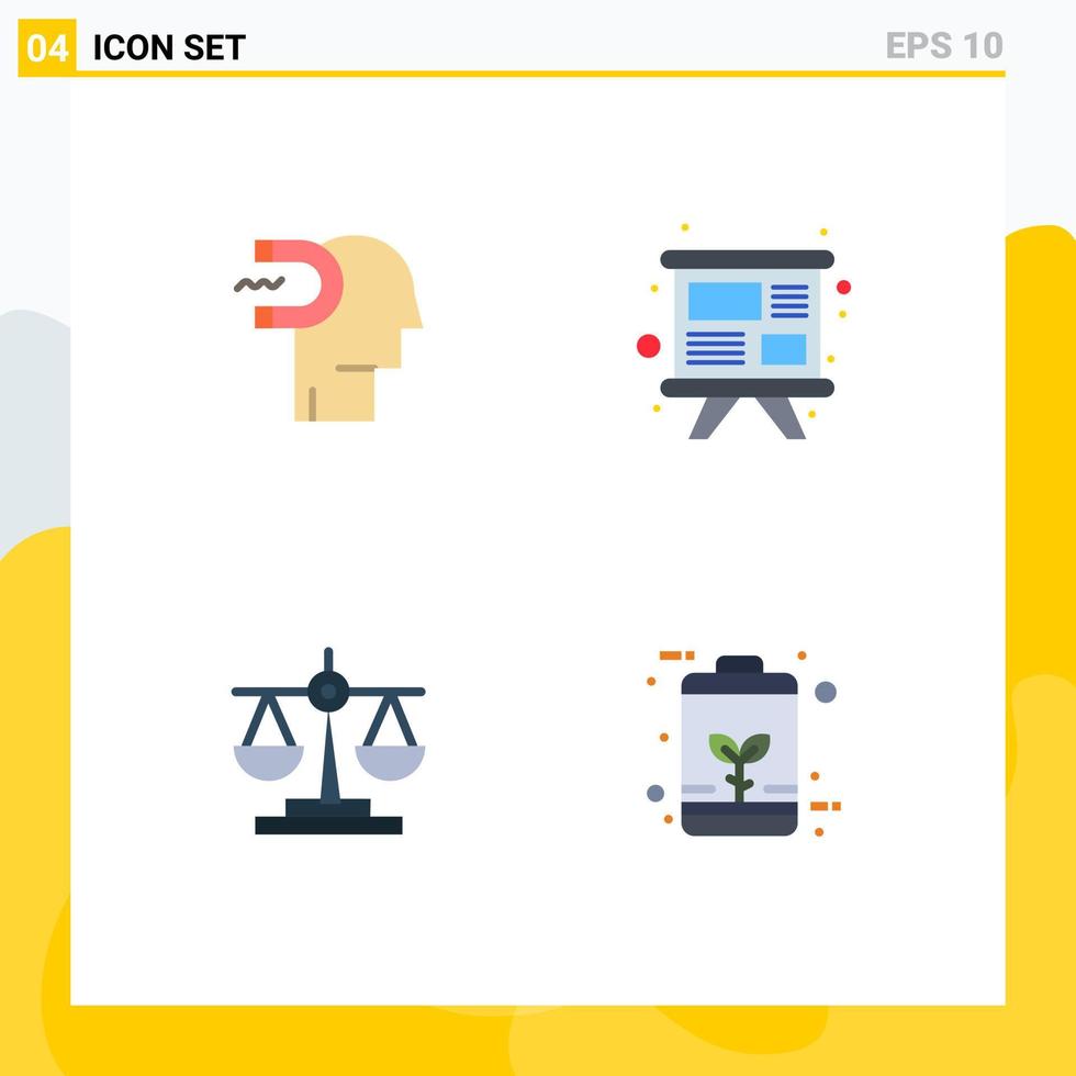 Modern Set of 4 Flat Icons Pictograph of power of influence balance influence study law Editable Vector Design Elements