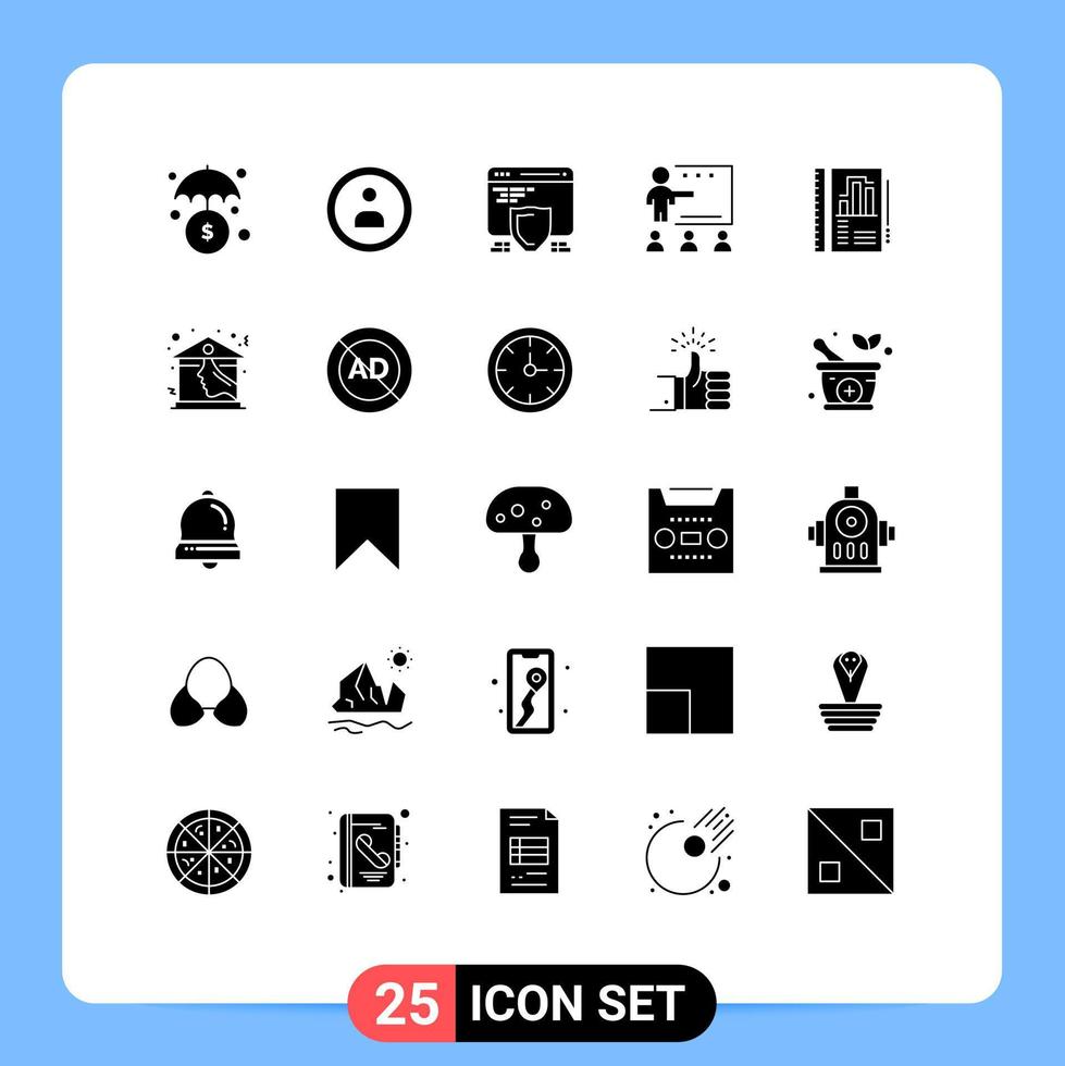 Pack of 25 Modern Solid Glyphs Signs and Symbols for Web Print Media such as report annual shield students people Editable Vector Design Elements