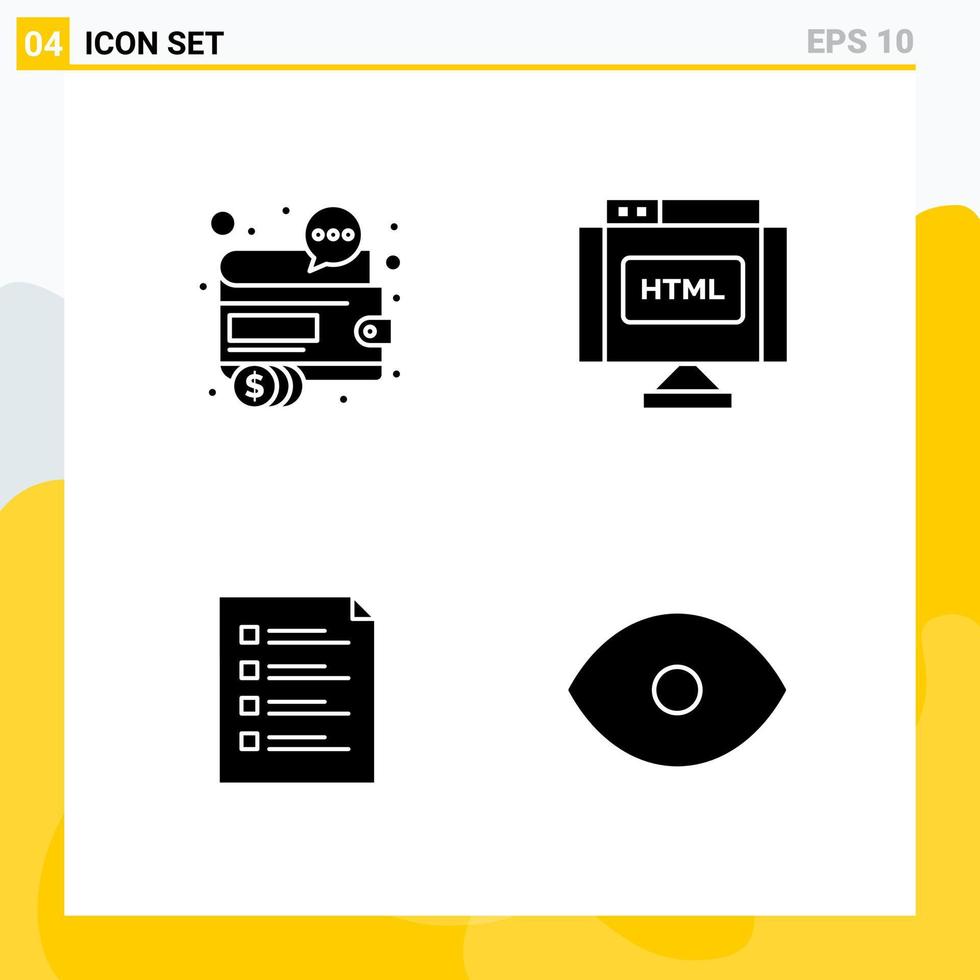 Collection of 4 Universal Solid Icons Icon Set for Web and Mobile Creative Black Icon vector background