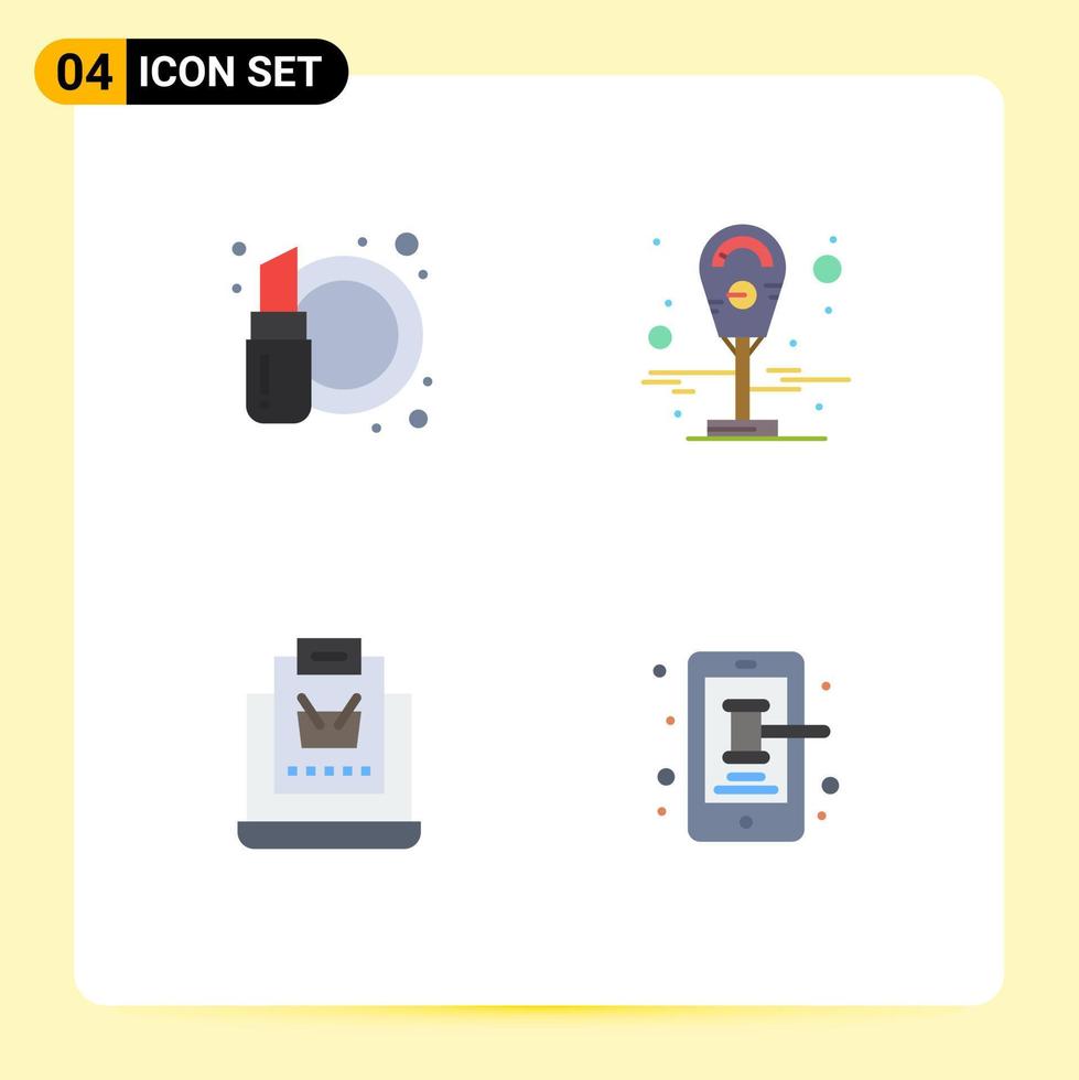 Pack of 4 creative Flat Icons of beauty online fashion parking shopping Editable Vector Design Elements