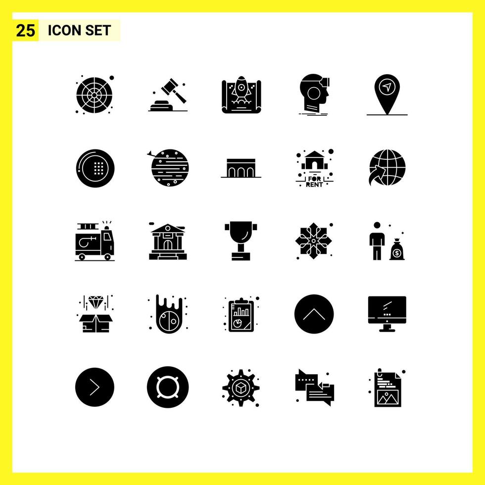 Universal Icon Symbols Group of 25 Modern Solid Glyphs of gps reality vote headset vr Editable Vector Design Elements