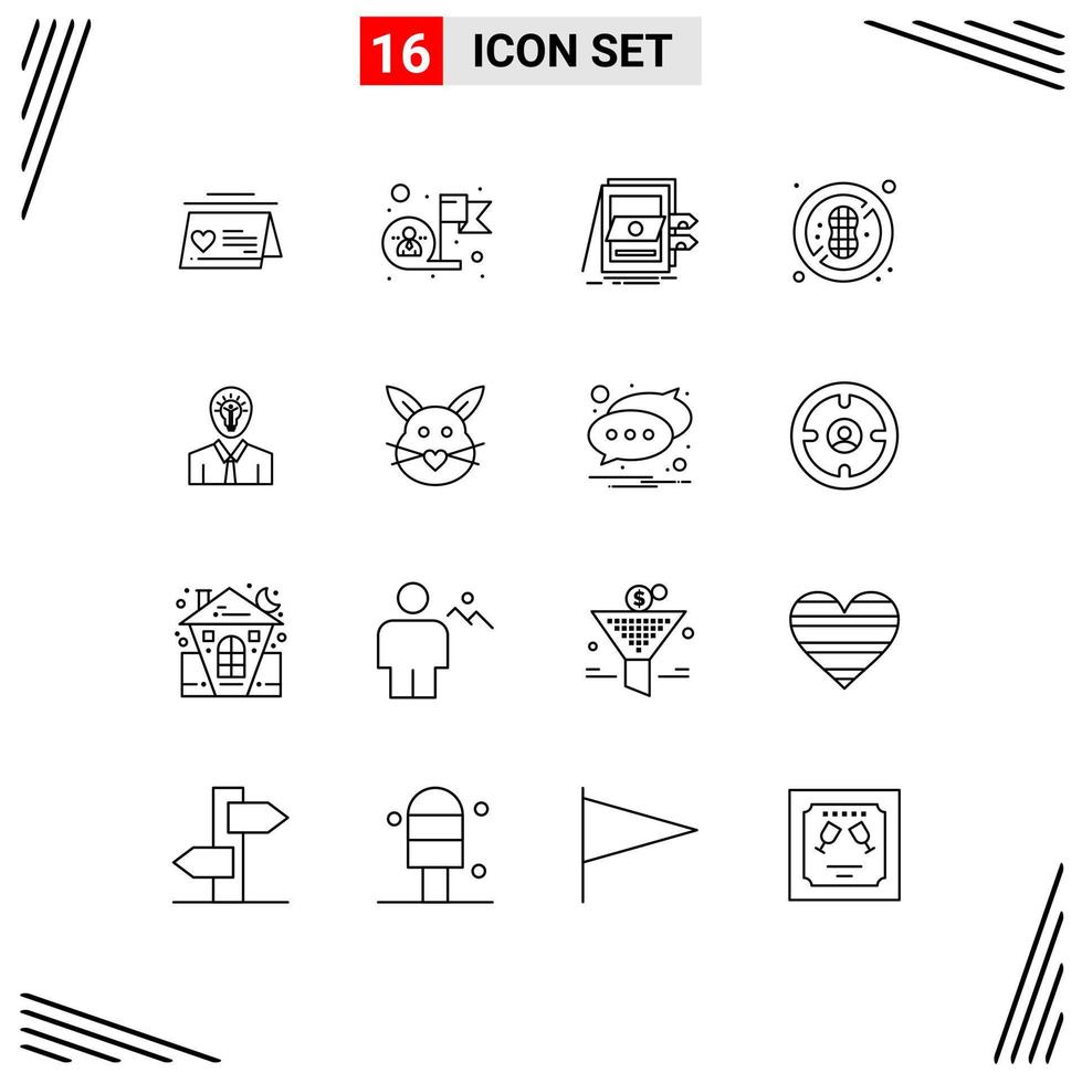 User Interface Pack of 16 Basic Outlines of man healthy target diet system Editable Vector Design Elements