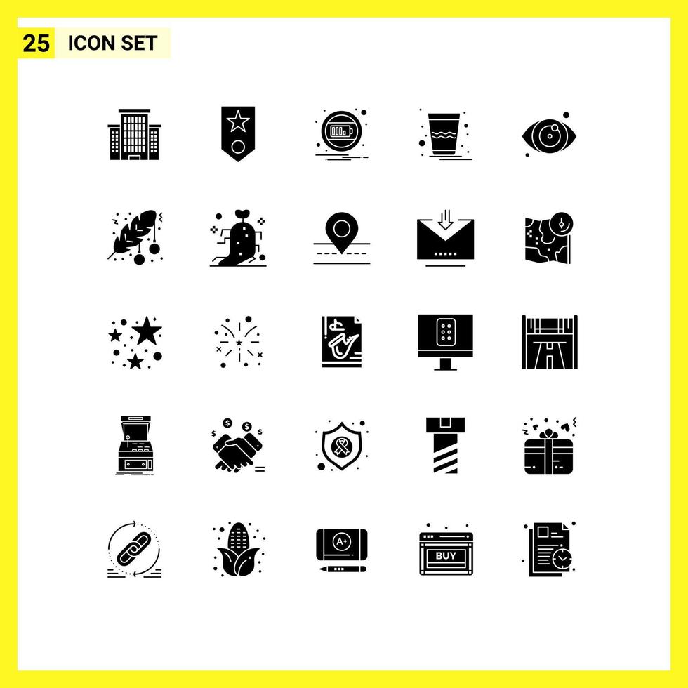 Editable Vector Line Pack of 25 Simple Solid Glyphs of eye thandai battery india drink Editable Vector Design Elements