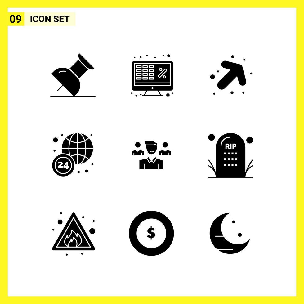 9 Icon Set Simple Solid Symbols Glyph Sign on White Background for Website Design Mobile Applications and Print Media Creative Black Icon vector background