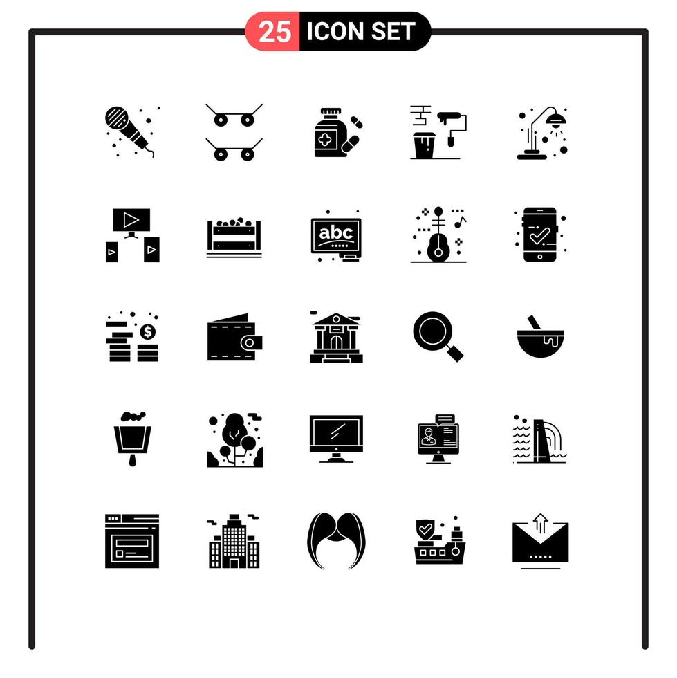 25 Universal Solid Glyphs Set for Web and Mobile Applications computer light brush desk lamp tools Editable Vector Design Elements