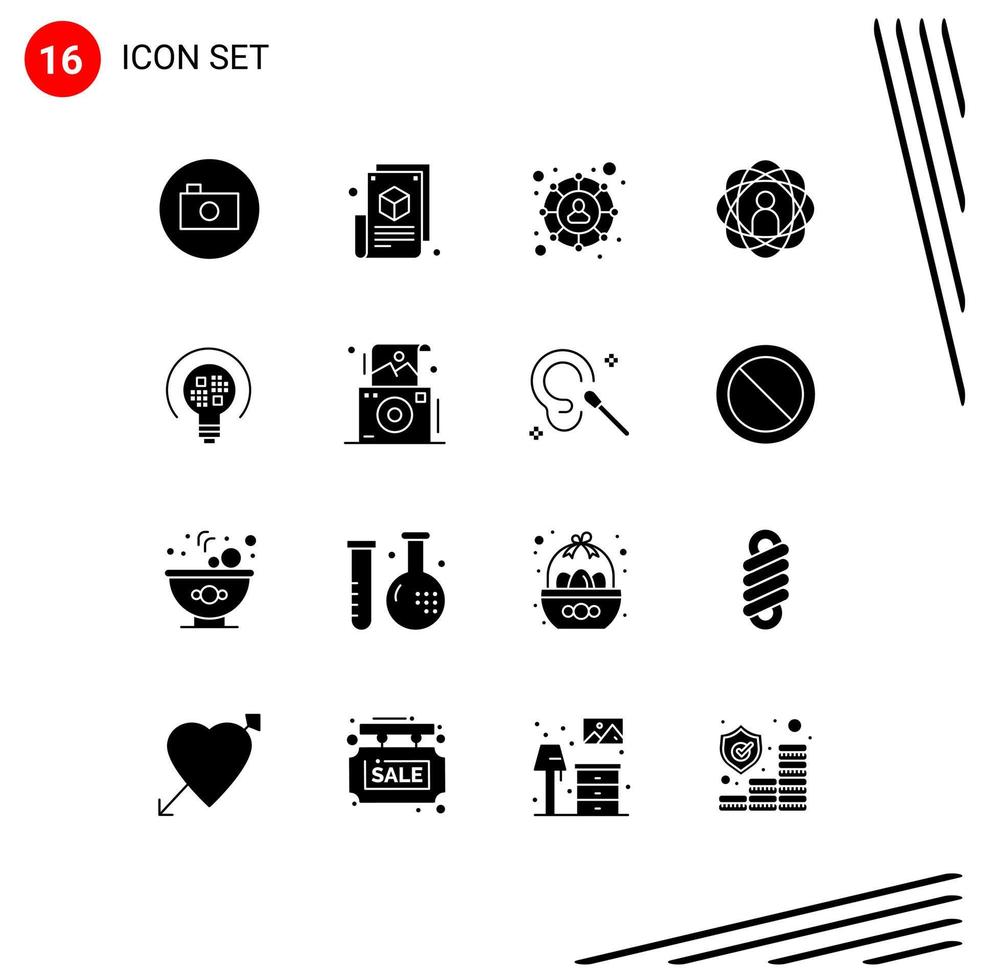 Modern Set of 16 Solid Glyphs and symbols such as data research design person abilities Editable Vector Design Elements