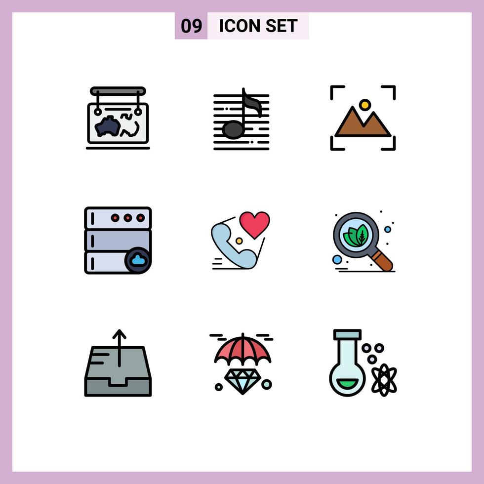 9 Filledline Flat Color concept for Websites Mobile and Apps telephone database sound cloud photo Editable Vector Design Elements