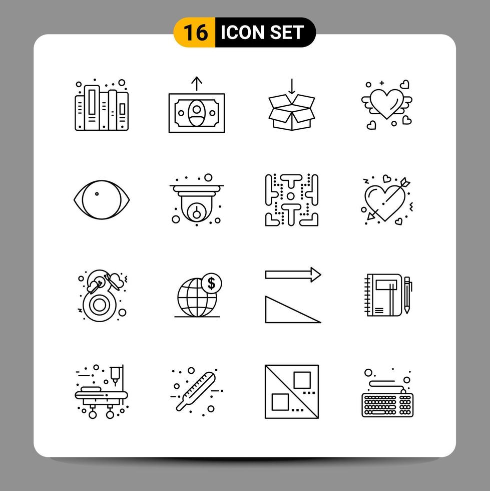 Paquete de 16 iconos negros símbolos de contorno signos para diseños receptivos sobre fondo blanco 16 iconos establecen fondo de vector de icono negro creativo