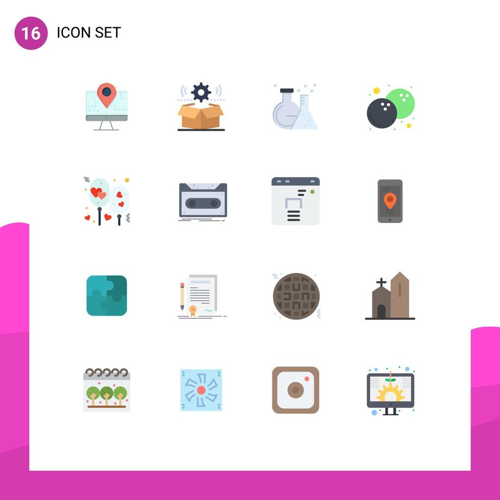 Conjunto de 16 colores planos universales para aplicaciones web y móviles prueba de comida de ajuste de fruta de globo paquete editable de elementos creativos de diseño de vectores