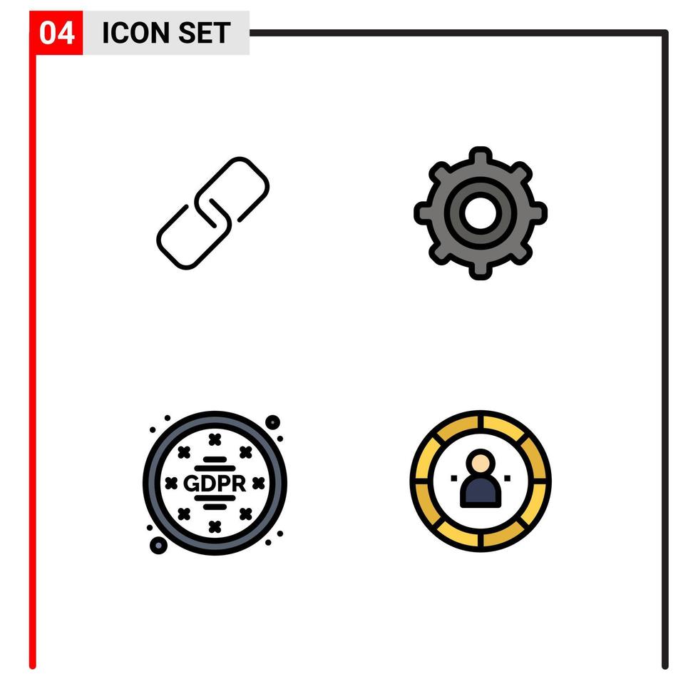 Group of 4 Modern Filledline Flat Colors Set for clip regulations metal cogs chart Editable Vector Design Elements