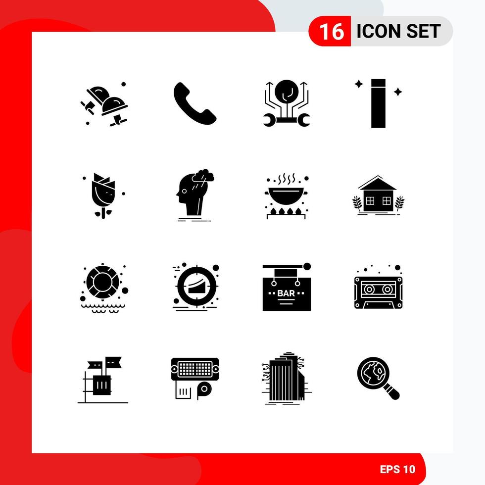 16 Universal Solid Glyphs Set for Web and Mobile Applications nature flower engineering wizard magic Editable Vector Design Elements