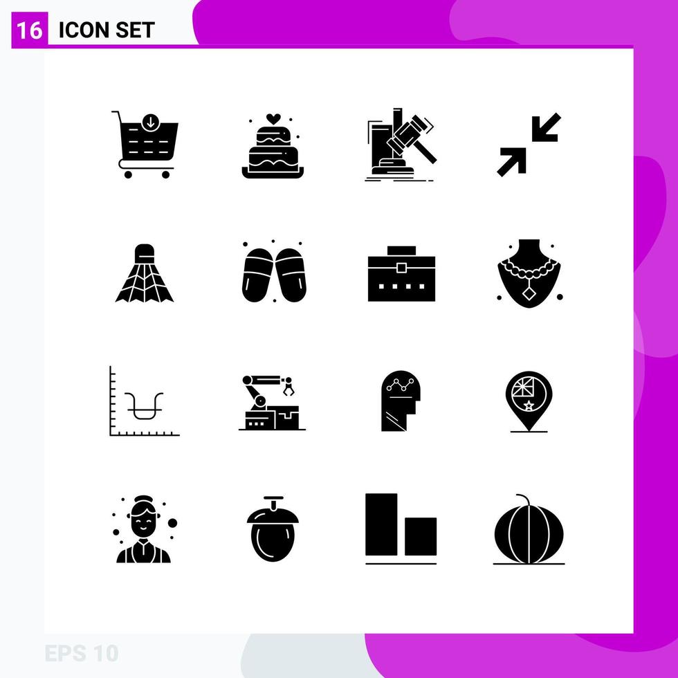 Set of 16 Modern UI Icons Symbols Signs for sport badminton gavel zoom arrows Editable Vector Design Elements