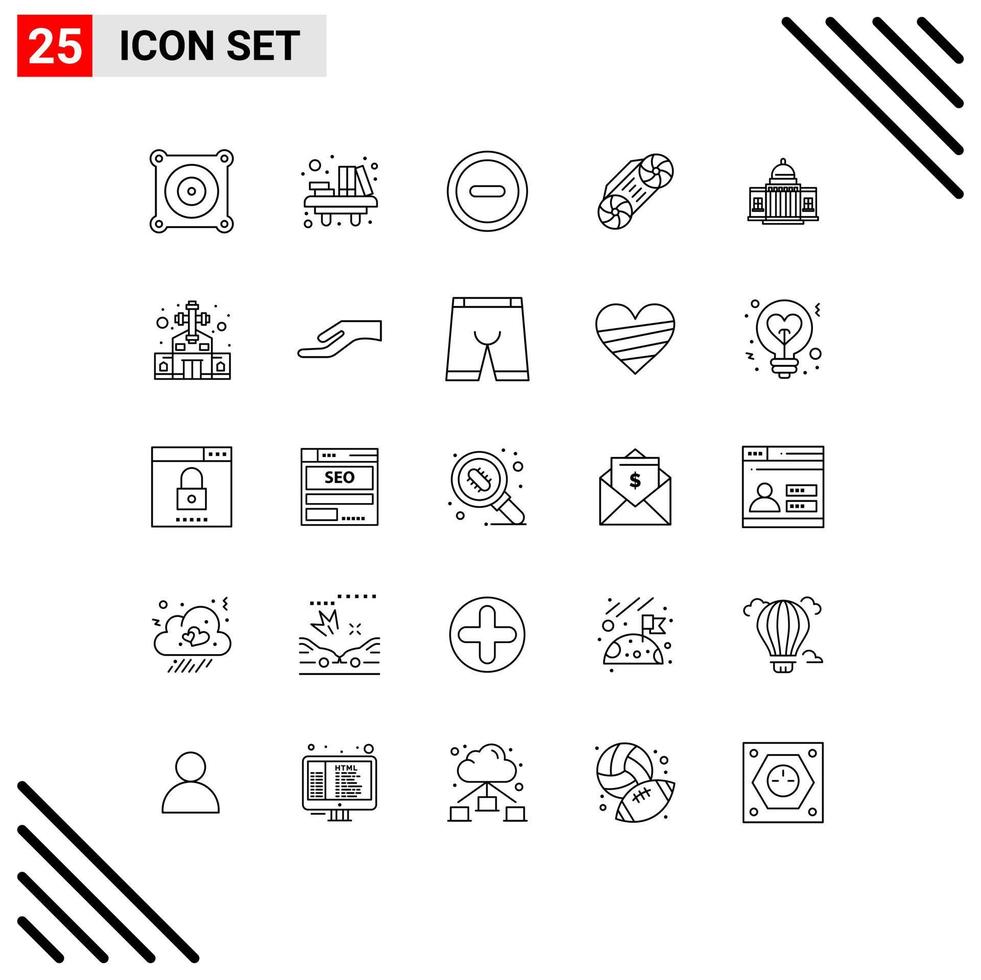 Line Pack of 25 Universal Symbols of house america interface whtiehouse music Editable Vector Design Elements
