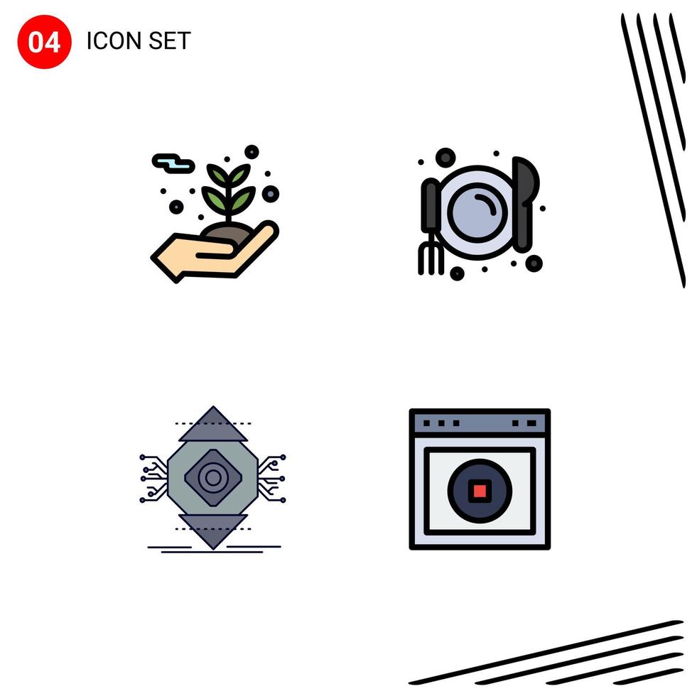 Set of 4 Modern UI Icons Symbols Signs for energy ubiquitous protecting food concept Editable Vector Design Elements