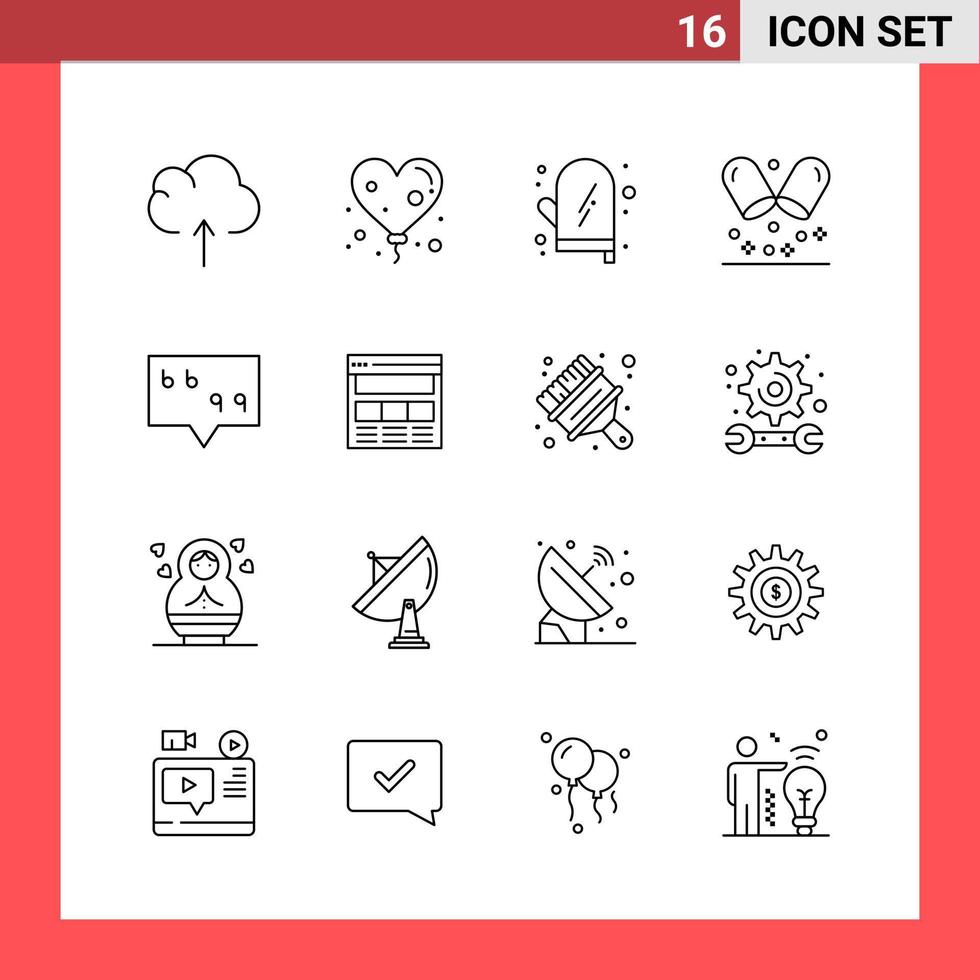 16 Icon Pack Line Style Outline Symbols on White Background Simple Signs for general designing Creative Black Icon vector background