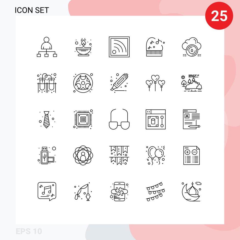 Group of 25 Modern Lines Set for cloud secure connection safe music Editable Vector Design Elements
