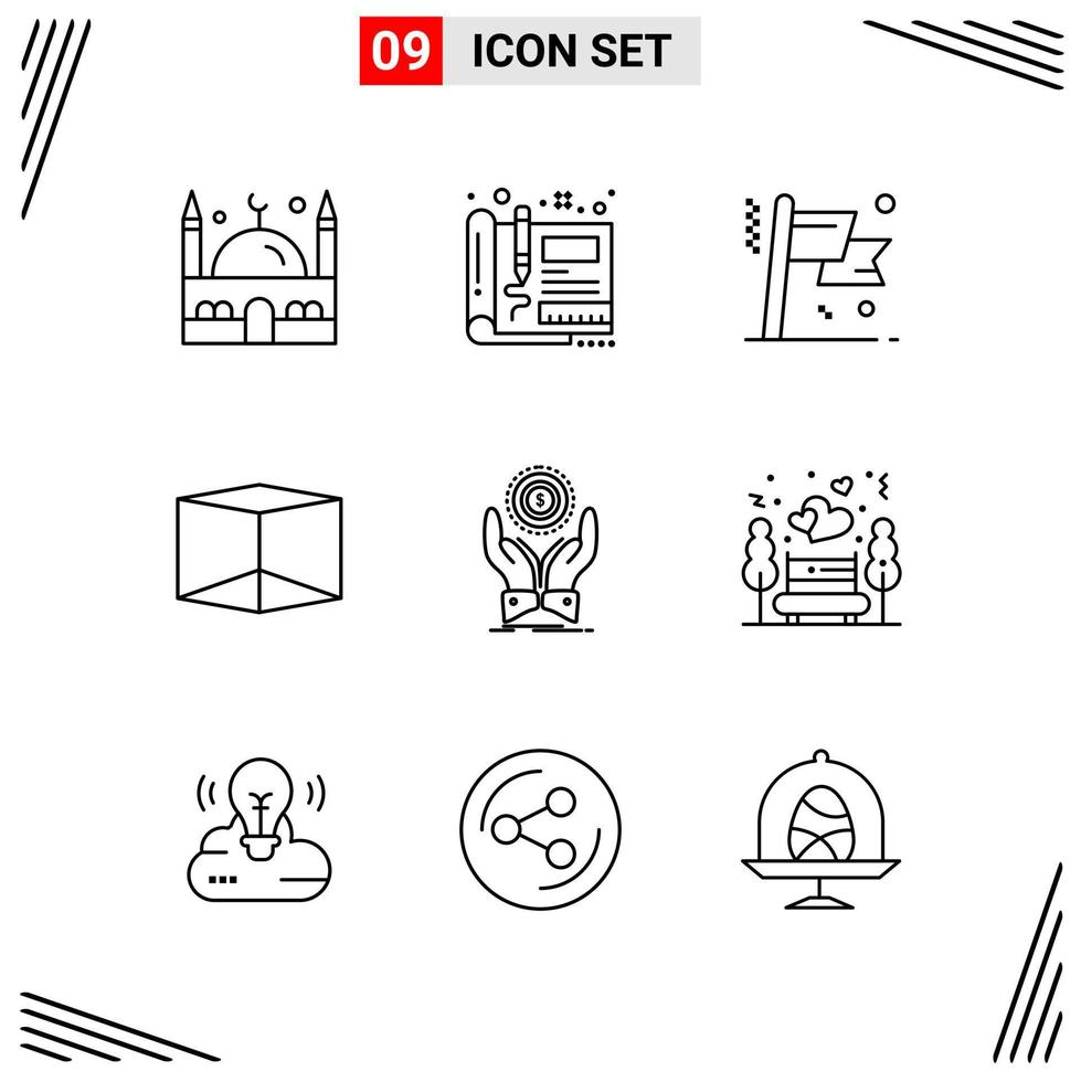 9 Icons Line Style Grid Based Creative Outline Symbols for Website Design Simple Line Icon Signs Isolated on White Background 9 Icon Set Creative Black Icon vector background