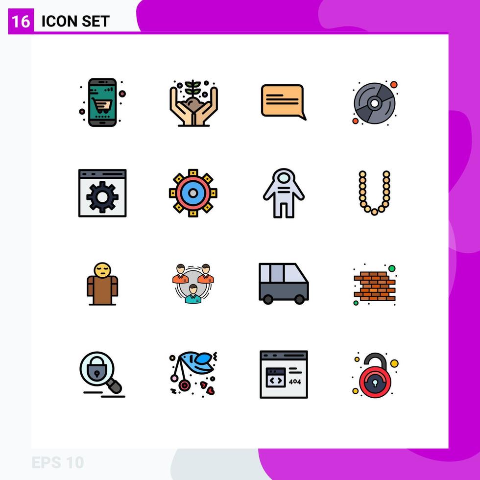 Modern Set of 16 Flat Color Filled Lines Pictograph of programming develop chat coding dvd Editable Creative Vector Design Elements