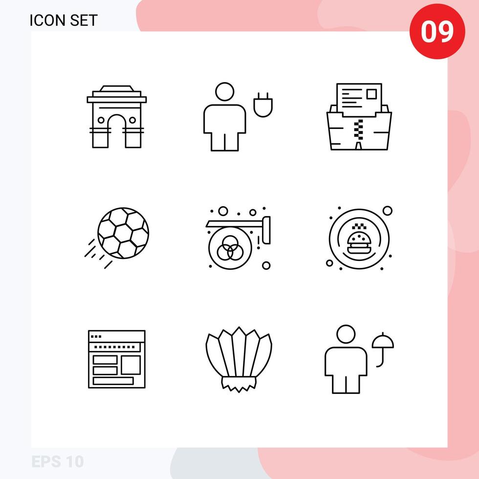 Pack of 9 creative Outlines of soccer file body document zip Editable Vector Design Elements