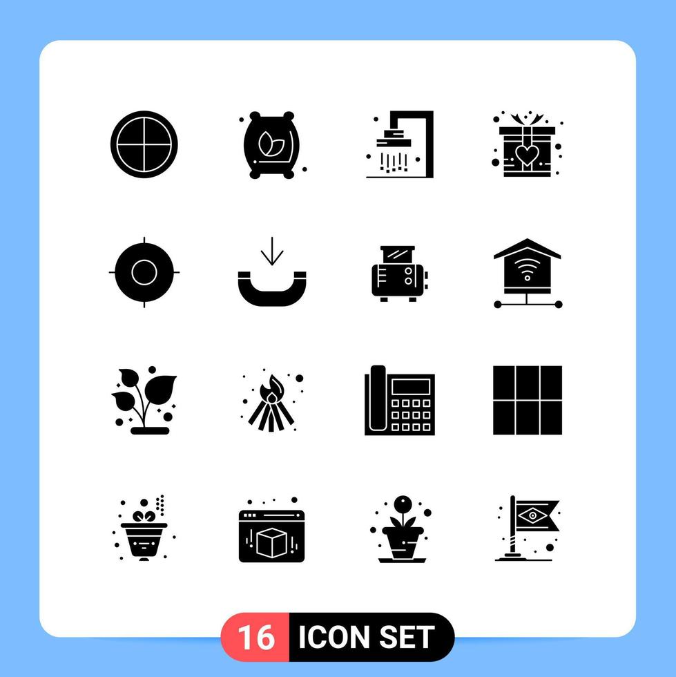 Pack of 16 creative Solid Glyphs of ui essential bathroom basic love Editable Vector Design Elements