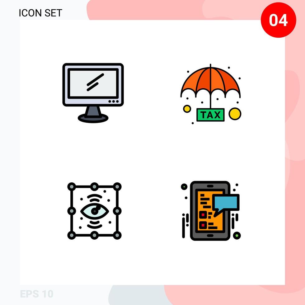 Pictogram Set of 4 Simple Filledline Flat Colors of computer creative imac payable eye Editable Vector Design Elements