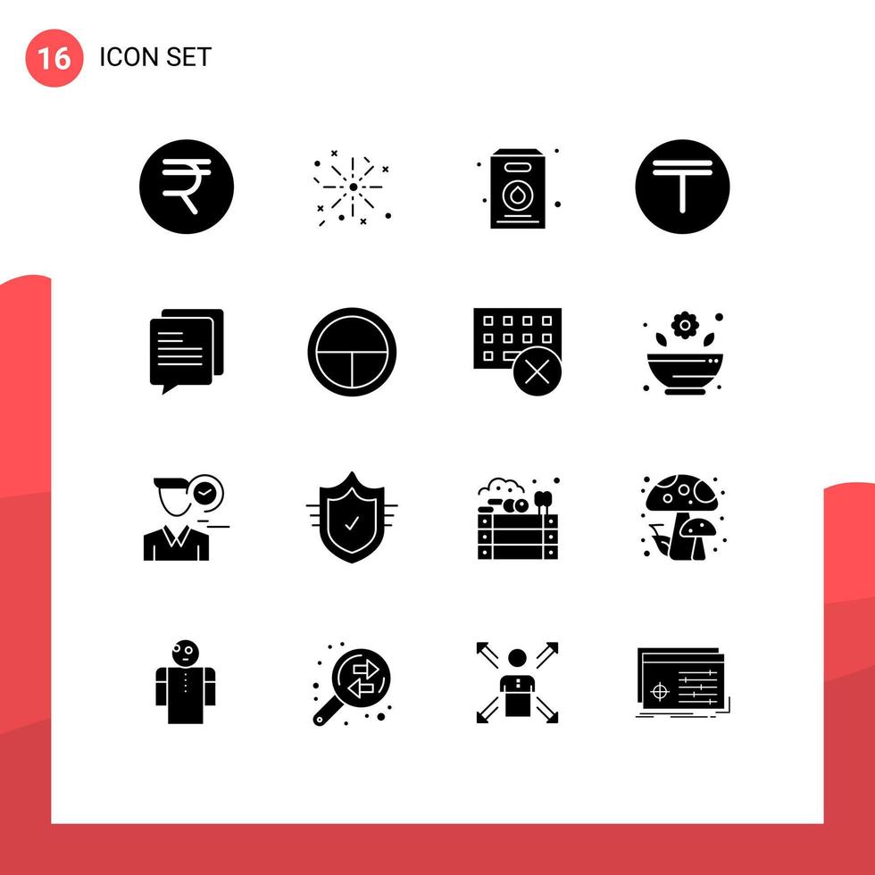 Mobile Interface Solid Glyph Set of 16 Pictograms of badge message supermarket communication money Editable Vector Design Elements