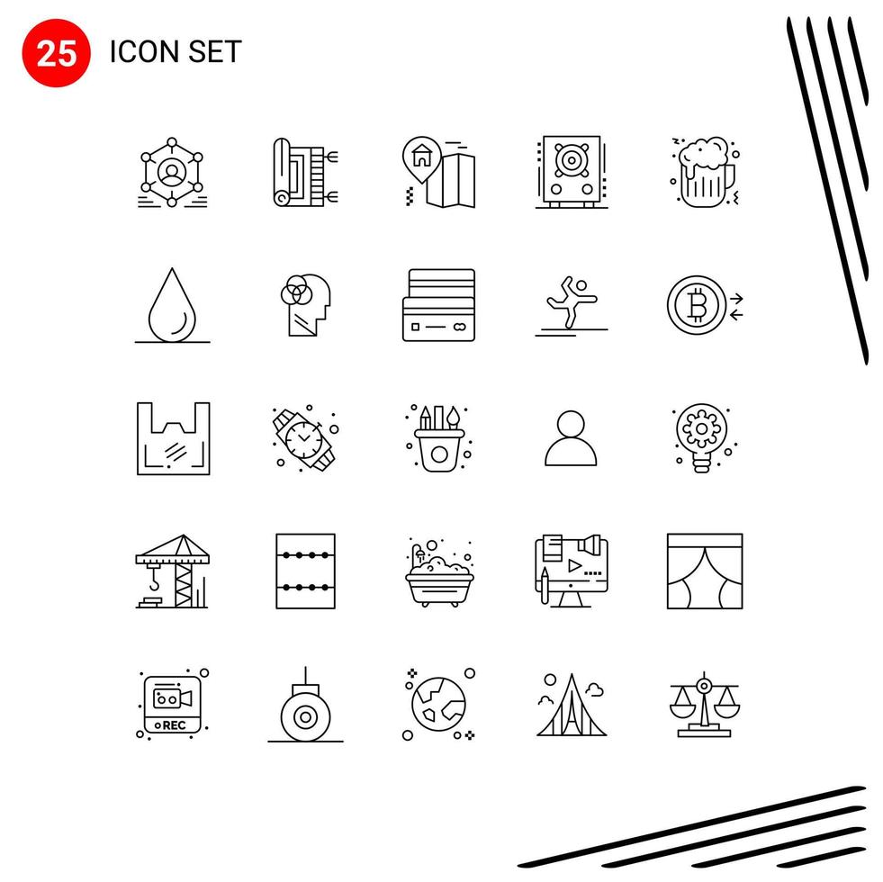 Universal Icon Symbols Group of 25 Modern Lines of beer party pray loudspeaker map Editable Vector Design Elements