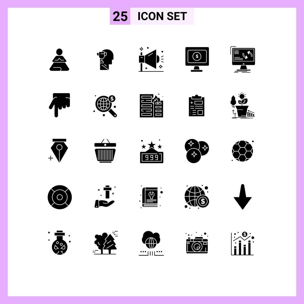 25 Solid Glyph concept for Websites Mobile and Apps sync online business dollar shout Editable Vector Design Elements