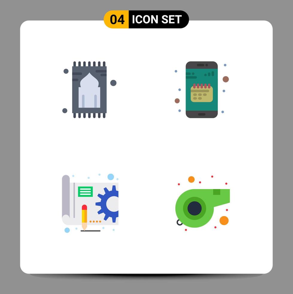 Modern Set of 4 Flat Icons Pictograph of carpet mobile pray app plan Editable Vector Design Elements