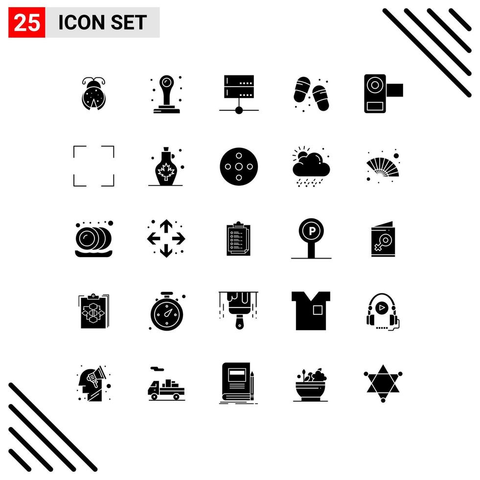 Group of 25 Solid Glyphs Signs and Symbols for film slippers data footwear beach Editable Vector Design Elements