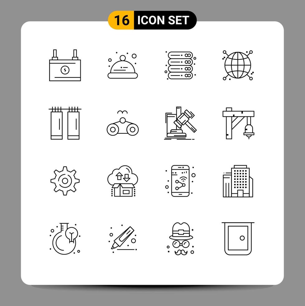 16 Universal Outline Signs Symbols of curtains network device globe connected Editable Vector Design Elements