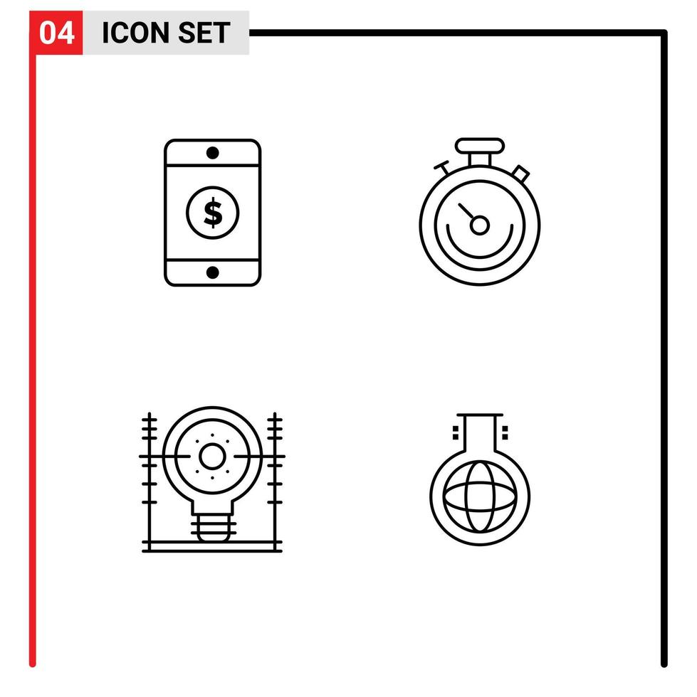 4 Creative Icons Modern Signs and Symbols of dollar engineering clock time power Editable Vector Design Elements