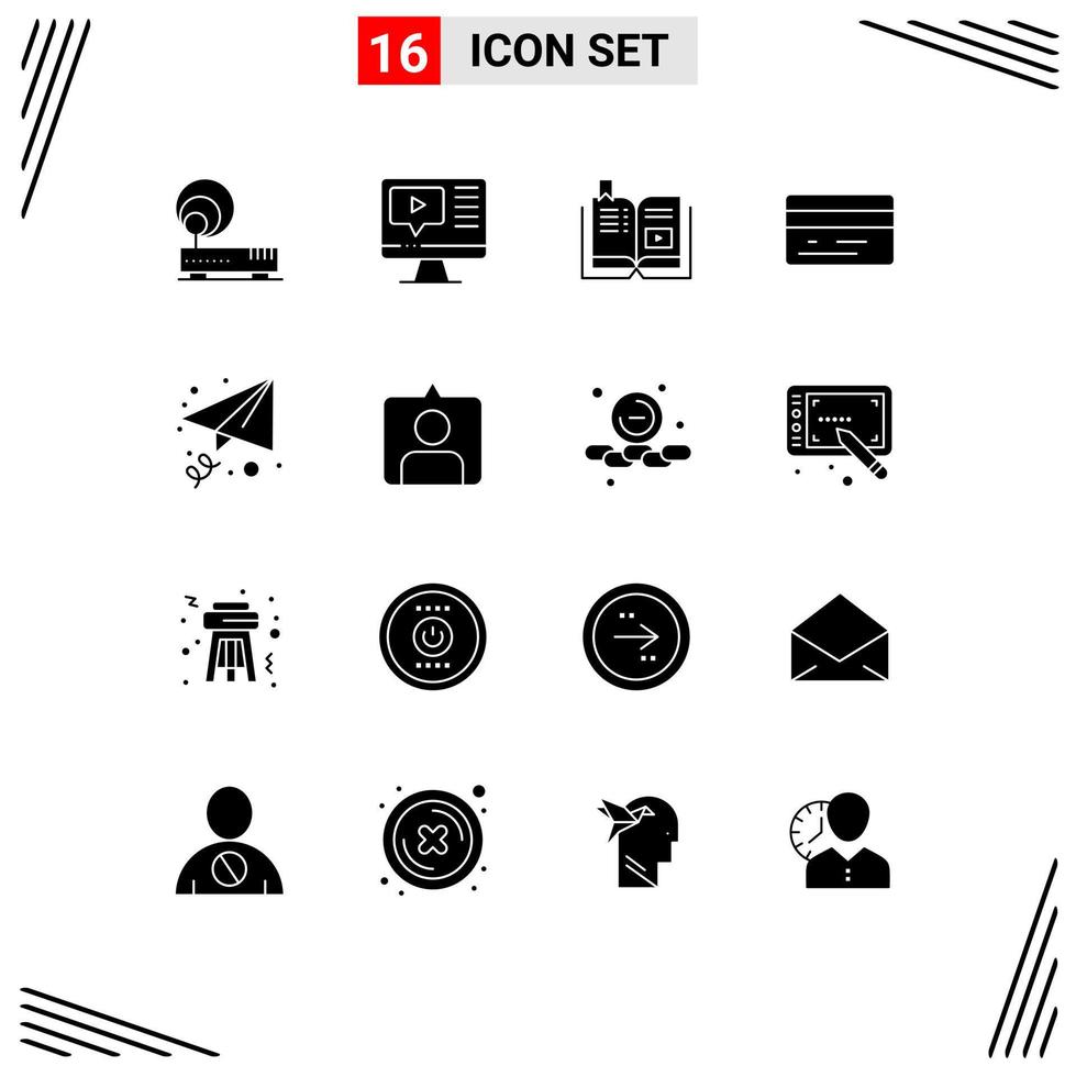 16 Solid Glyph concept for Websites Mobile and Apps message money book credit card multimedia Editable Vector Design Elements