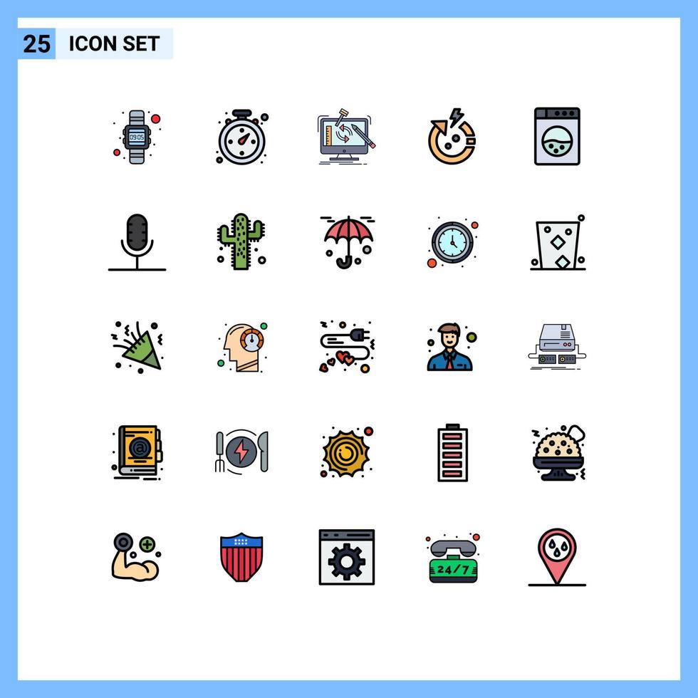 paquete de 25 modernos signos y símbolos de colores planos de línea rellena para medios de impresión web, como el proyecto mundial de lavado, guardar elementos de diseño de vectores editables de flecha
