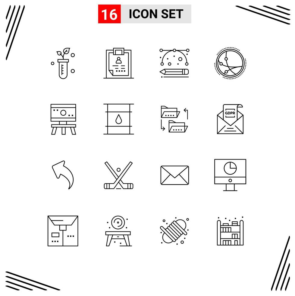 Group of 16 Modern Outlines Set for network connection patient communication drawing tools Editable Vector Design Elements