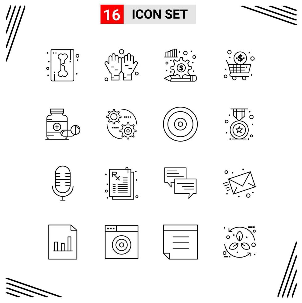 16 iconos estilo de línea basados en cuadrícula símbolos de esquema creativos para el diseño de sitios web signos de icono de línea simple aislados en fondo blanco 16 conjunto de iconos fondo de vector de icono negro creativo