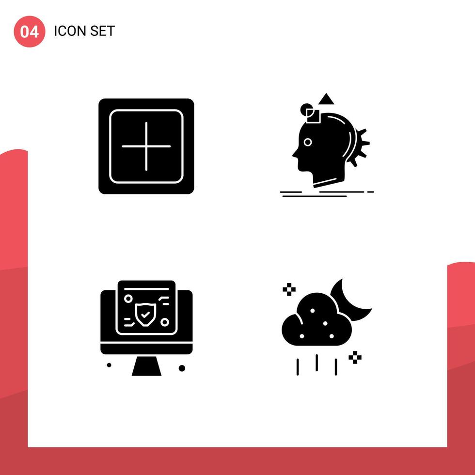 4 Thematic Vector Solid Glyphs and Editable Symbols of add process new imaginative online Editable Vector Design Elements