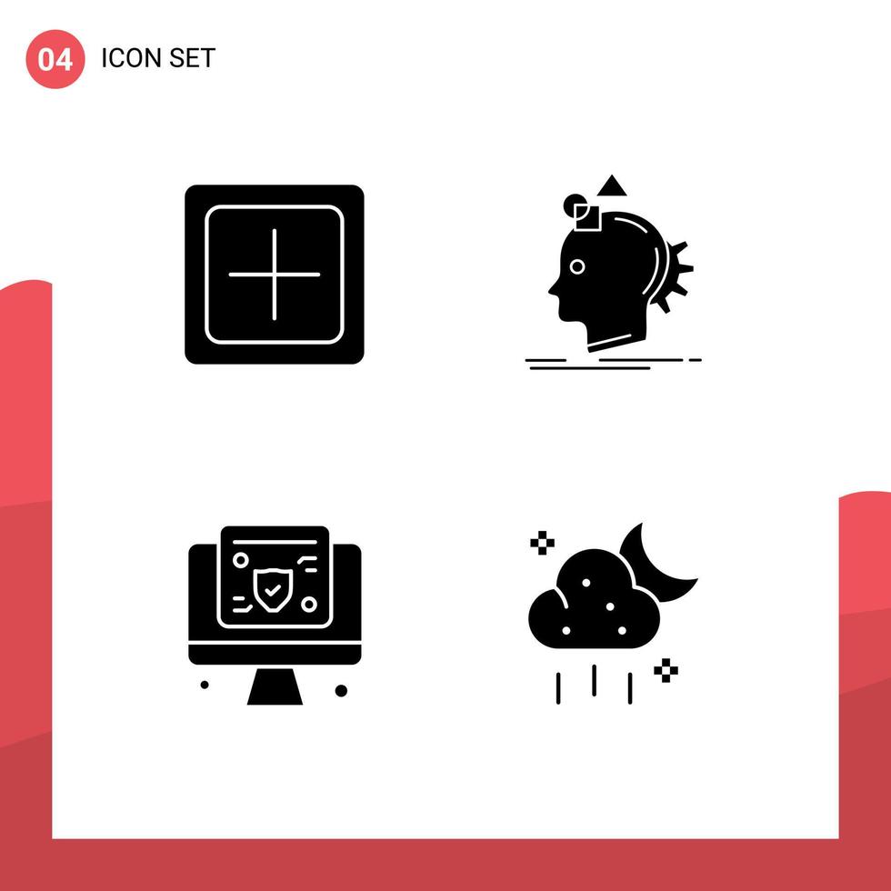 4 glifos sólidos vectoriales temáticos y símbolos editables del proceso de adición nuevos elementos imaginativos de diseño vectorial editables en línea vector